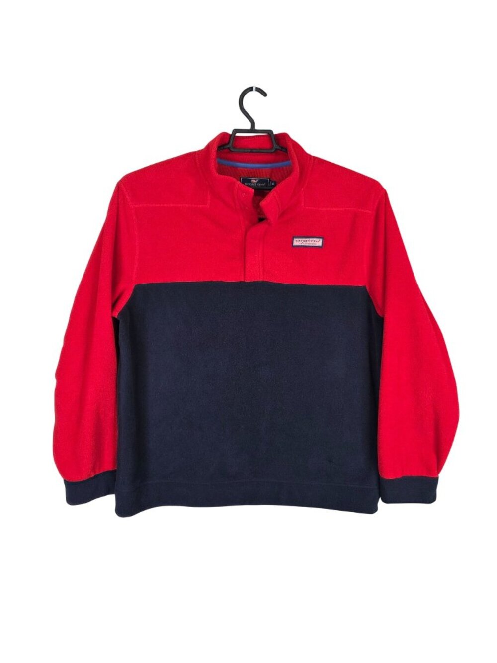 Mens Vineyard Vines Red & Navy Fleece Pullover Polyester Long Sleeve Size XL
